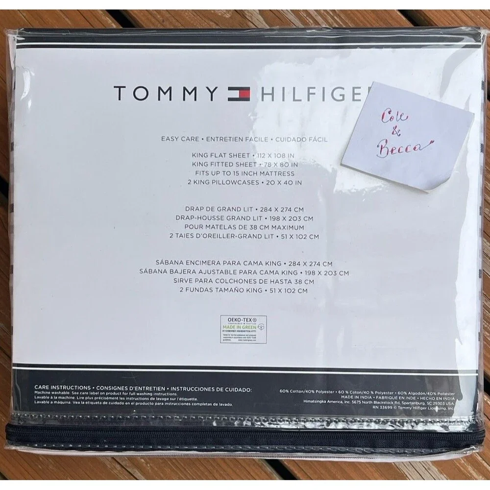 Tommy Hilfiger KING Bed Sheet Set Blue Gray Stripe Cotton Blend New